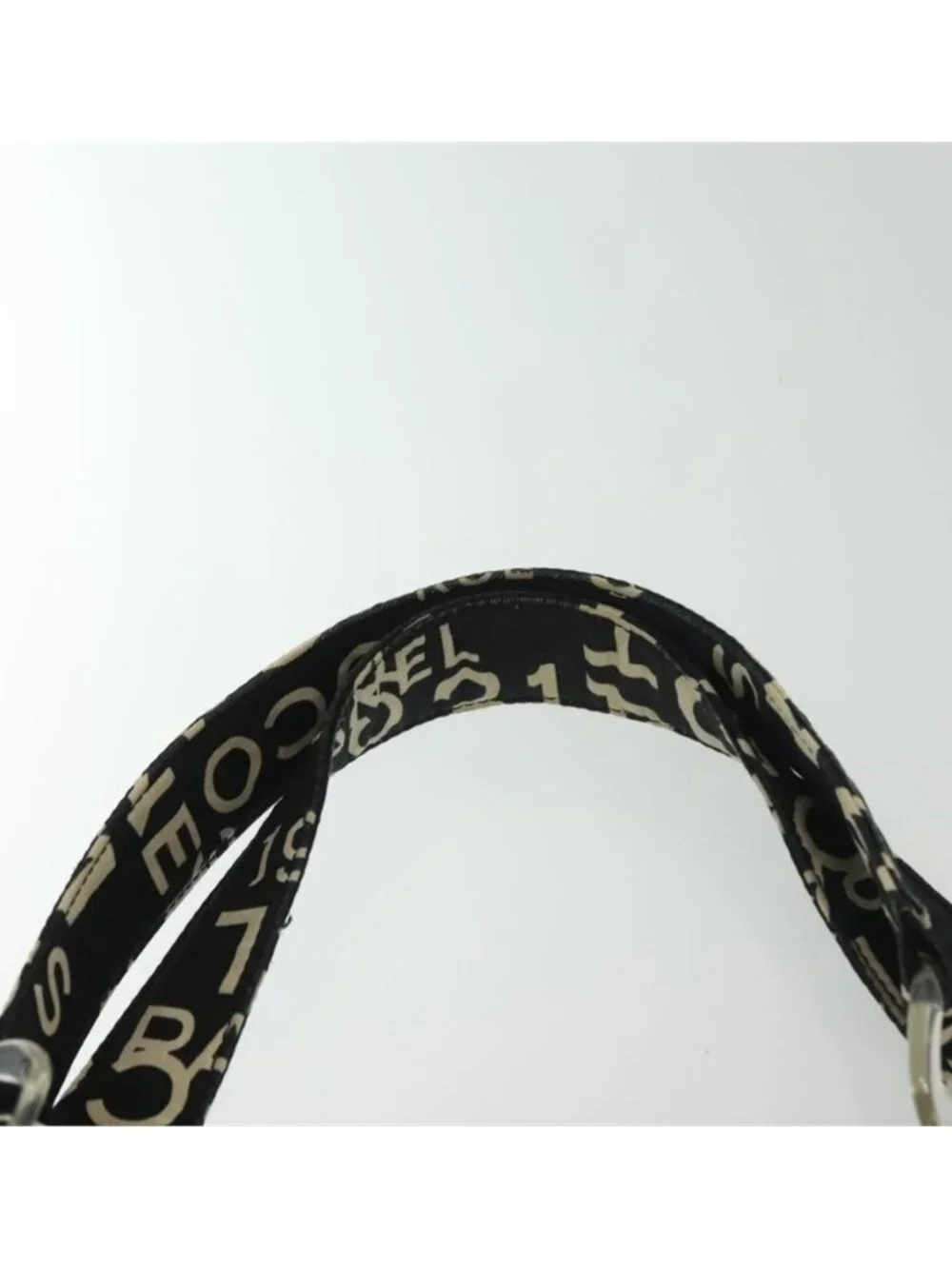 Authentic CHANEL Bysy Line Shoulder Bag Canvas Black Silver CC